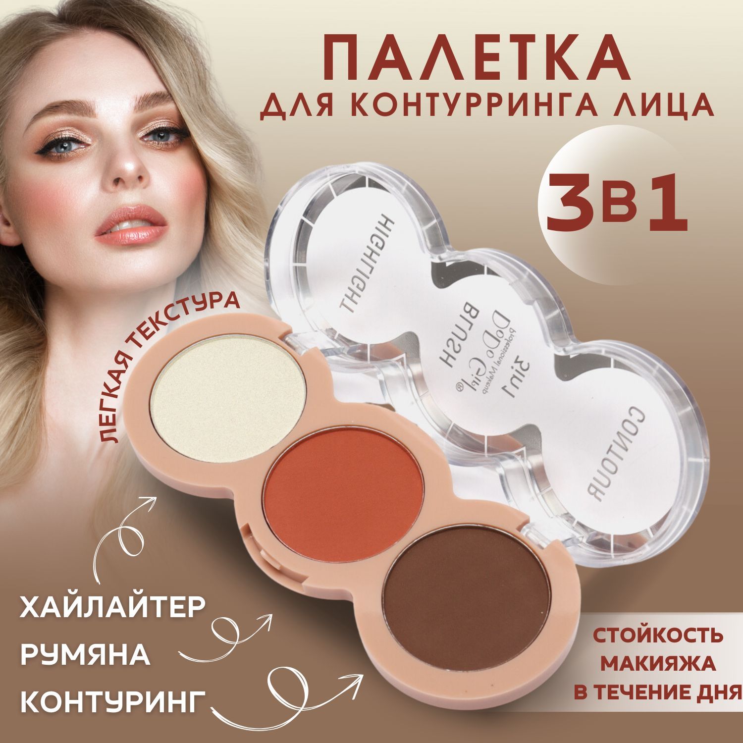 Палетка теней для контуринга лица от Dodo Girl / Highlight & Blush &  Contour - купить с доставкой по выгодным ценам в интернет-магазине OZON  (924937510)