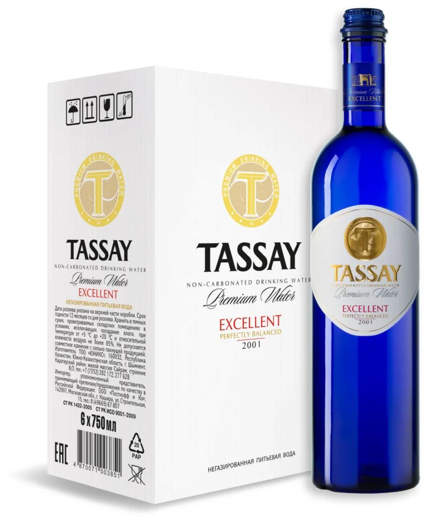 TASSAY Еxcellent природная питьевая вода, негазированная, стекло 0.75 л (6 штук)