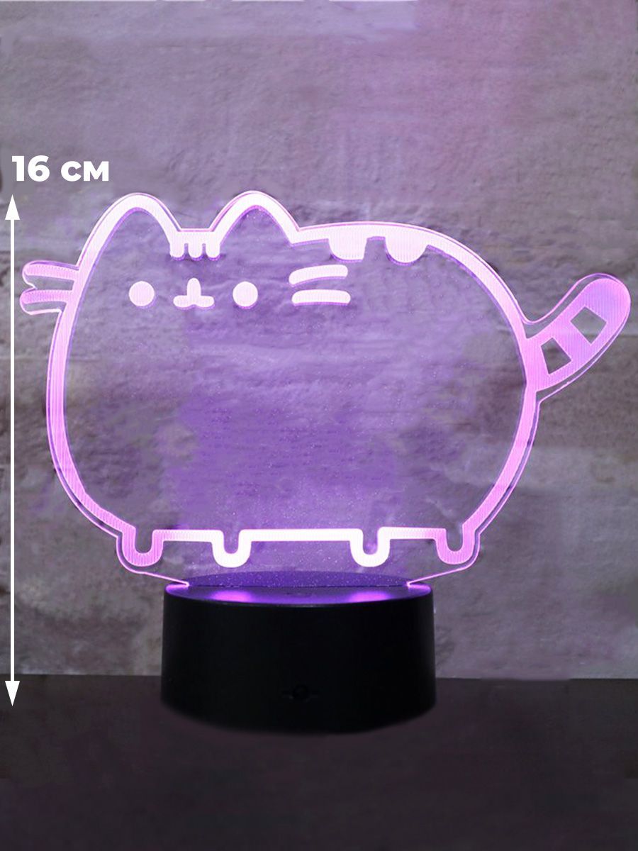 Купить Настольный 3D-ночник кот Пушин Pusheen (usb, 16 см), 3 AAA, От порта  USB по выгодной цене в интернет-магазине OZON (1268092361)