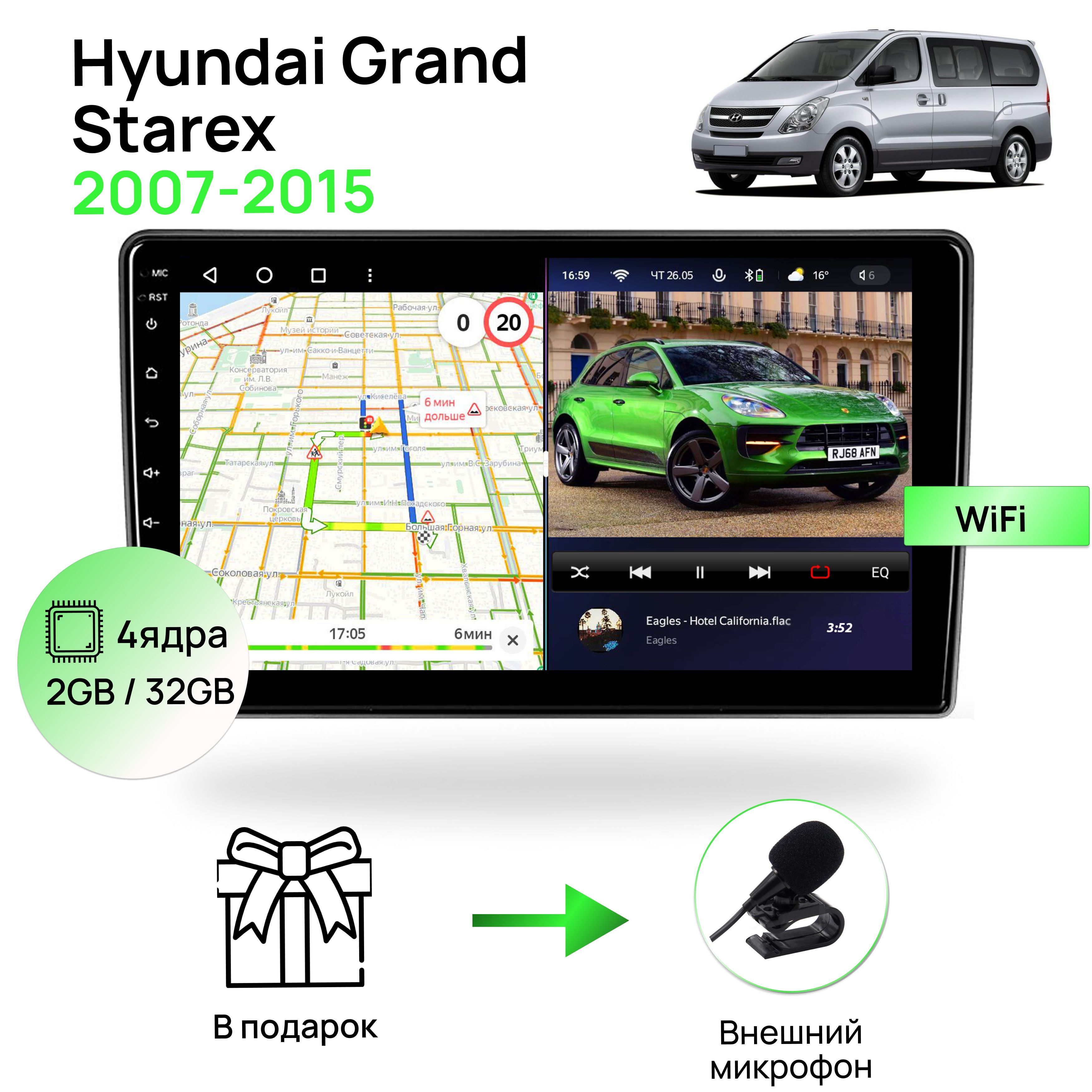 МагнитоладляHyundaiGrandStarexH12007-2015,4ядерныйпроцессор2/32ГбANDROID10,IPSэкран9дюймов,Wifi,автомагнитолаХендайГрандСтарекс