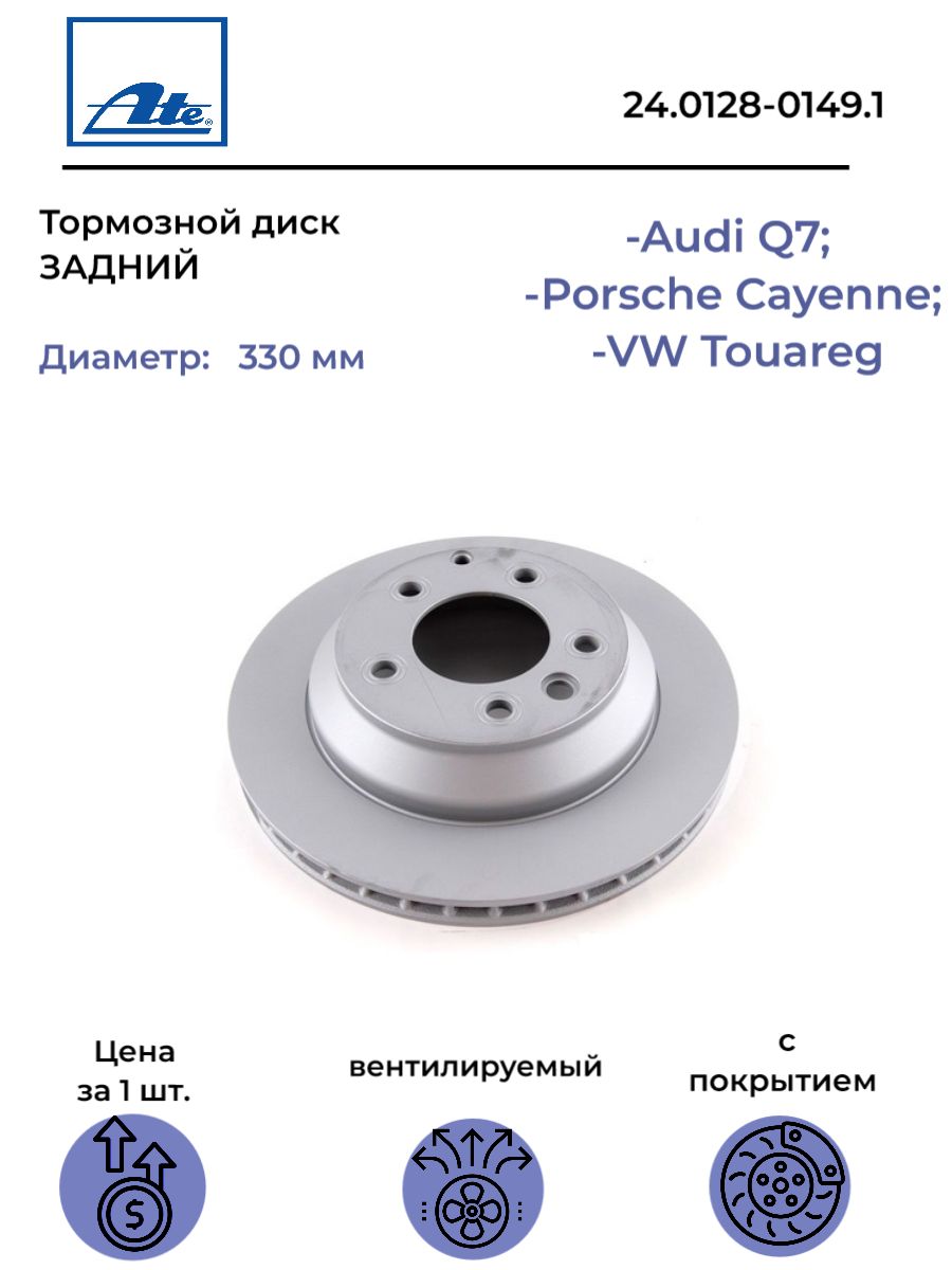 Ate 24.0128-0149.1 Диск тормозной вентилируемый AUDI PORSCHE VOLKSWAGEN.  Заказ от 2-х шт. Цена указана за 1 шт. - купить по низкой цене в  интернет-магазине OZON (264365088)