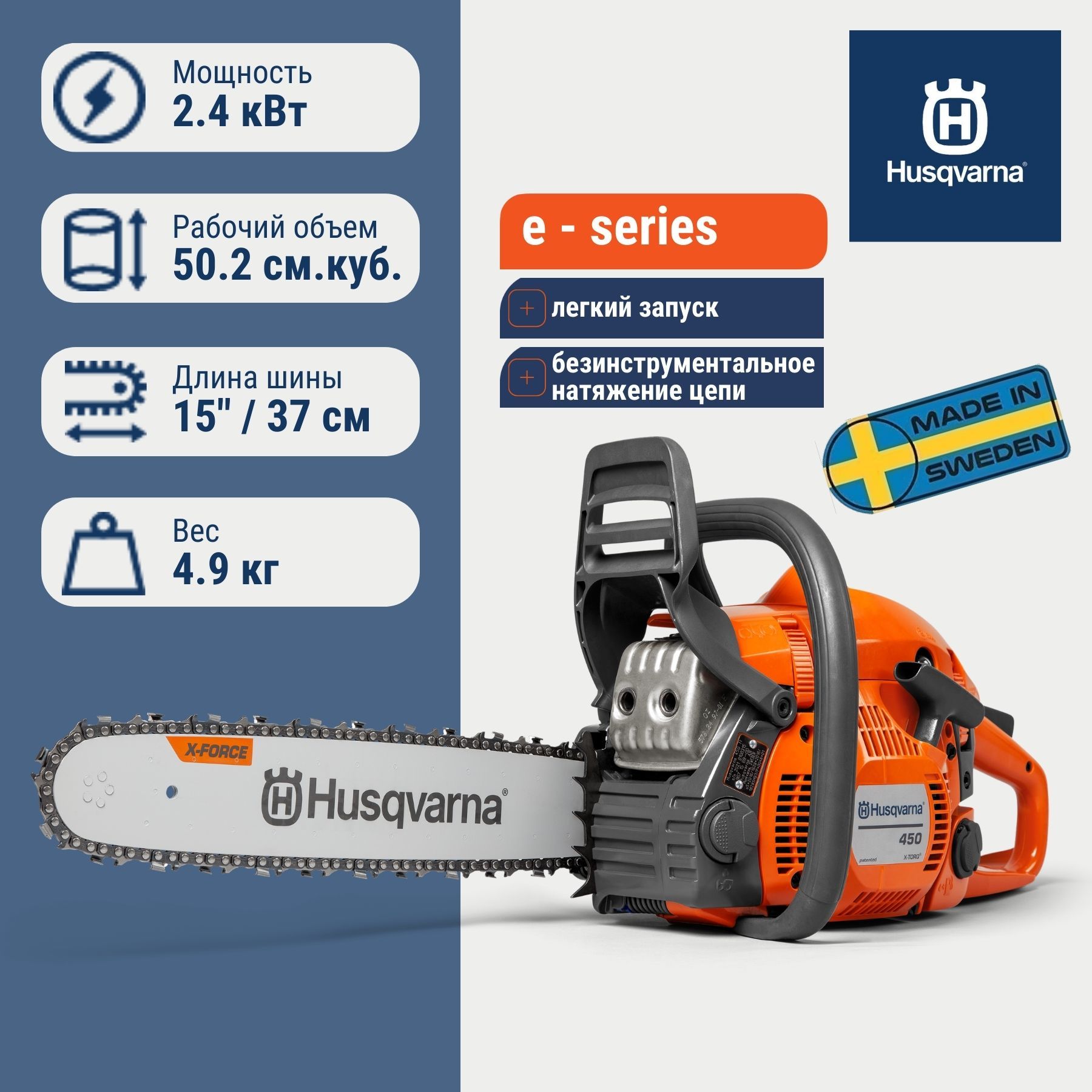 Бензопила цепная Husqvarna 450 e II с шиной 15