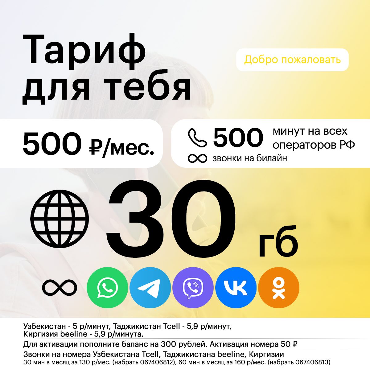Тарифный план Добро пожаловать! (Вся Россия) - купить с доставкой по  выгодным ценам в интернет-магазине OZON (1322960758)