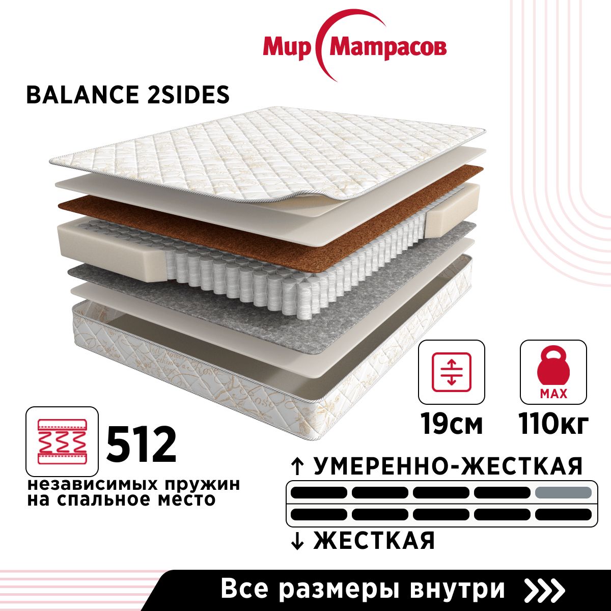 Матрас2SidesсерияBalance,Независимыепружины,90х190см