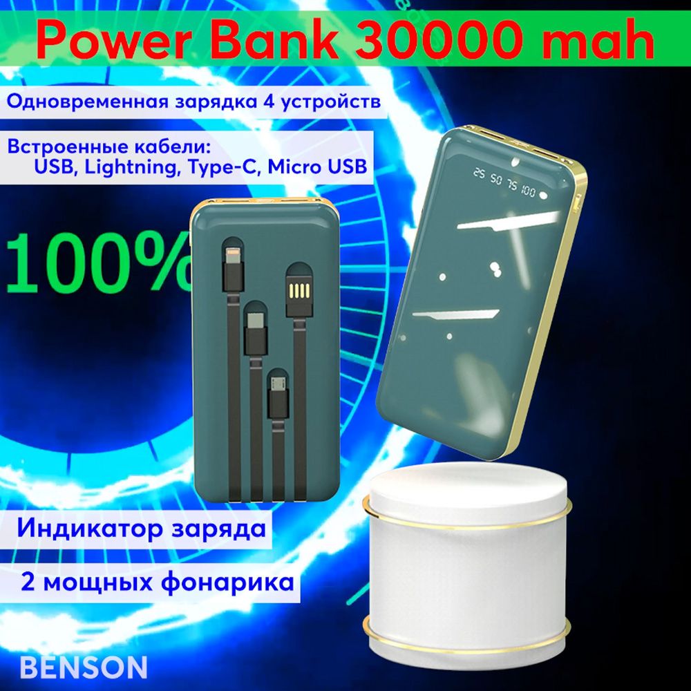 Внешний аккумулятор (Power Bank) BENSON Power Bank 30000 mah - купить по  выгодным ценам в интернет-магазине OZON (322830335)