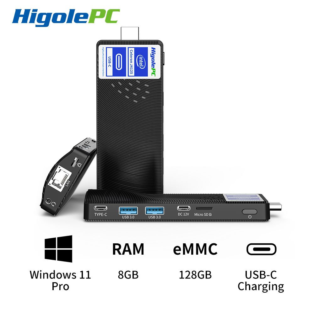 HigoleМини-ПКPCStick(IntelCeleronJ4125,RAM8ГБ,HDD128ГБ,IntelUHDGraphics600,Windows11Pro),черный