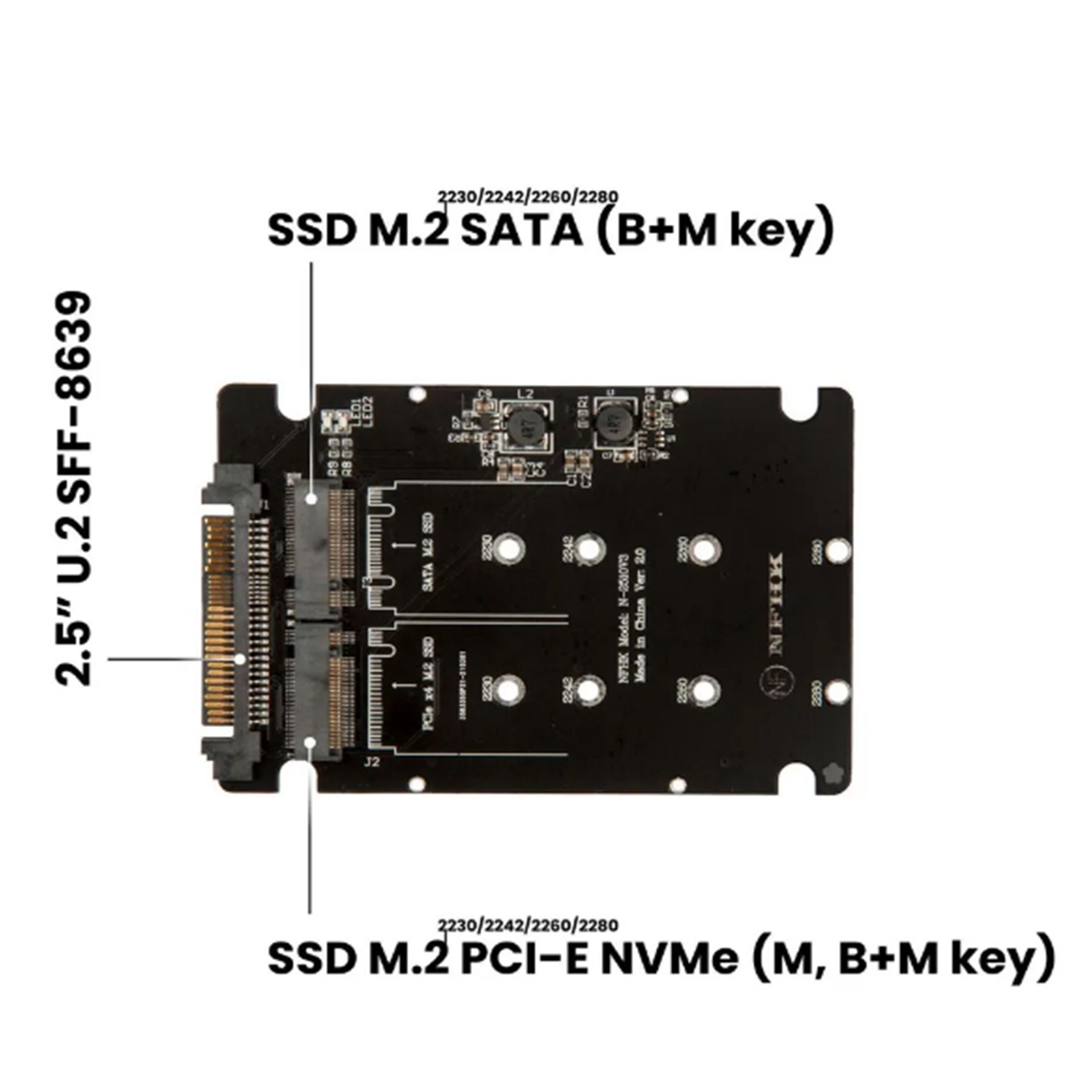 Адаптер-переходник для SSD M.2 SATA (B+M key) / M.2 PCI-E NVMe (M key) в разъем 2.5" U.2 SFF-8639, NFHK N-2510V3