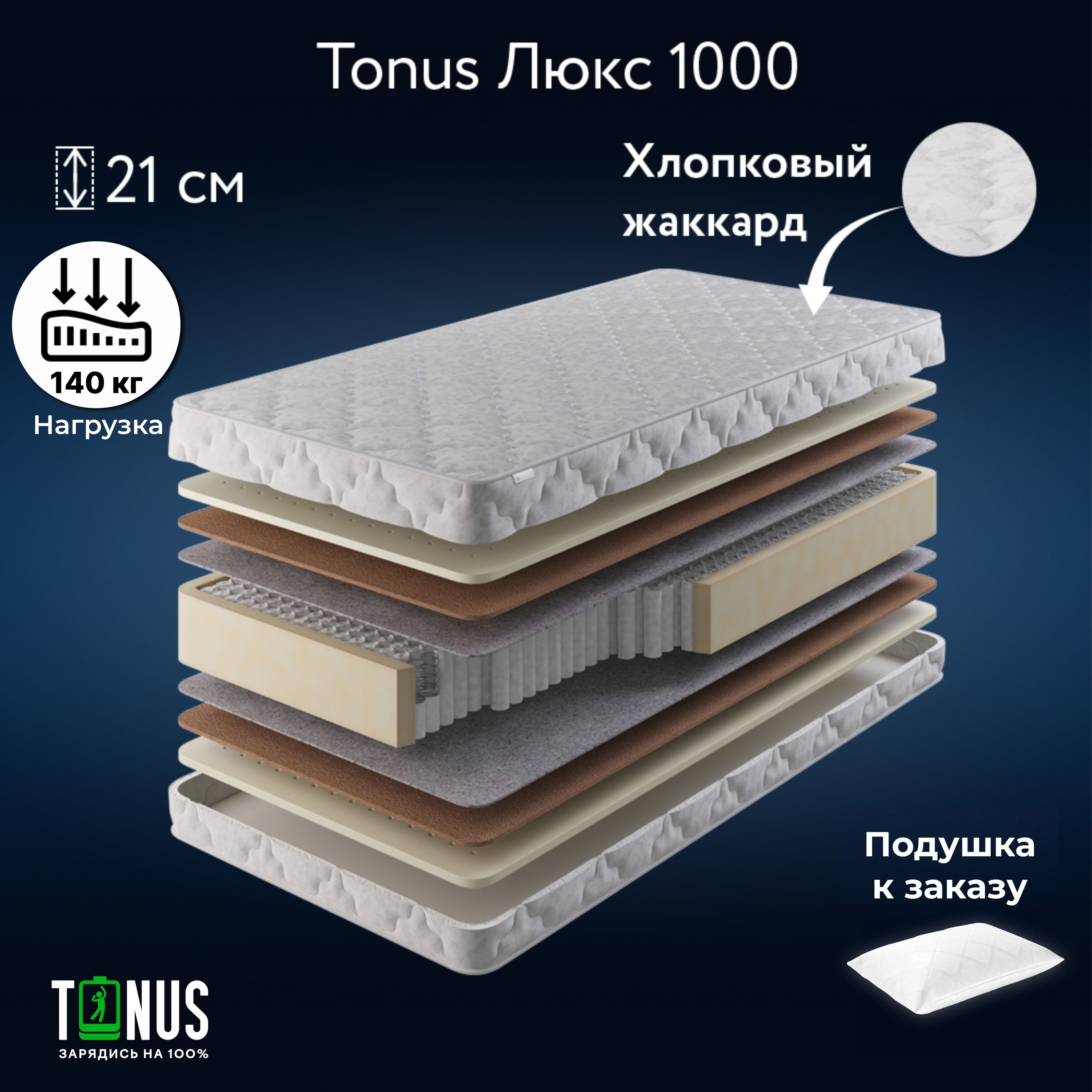 Матрас Tonus Люкс 1000, Независимые пружины, 160х200 см