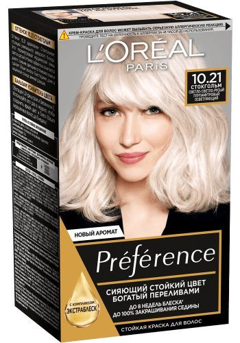 L'Oreal Paris Краска для волос Preference, 10.21 Стокгольм, светло-светло-русый перламутровый осветляющий, #1