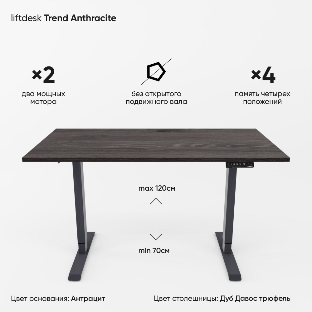 Компьютерный стол с регулировкой высоты для работы стоя сидя 2-х моторный liftdesk Trend Антрацит/Дуб #1