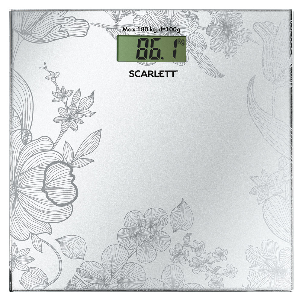 Напольные весы Scarlett Электронные стеклянные 180 кг, SC-215, белый  #1