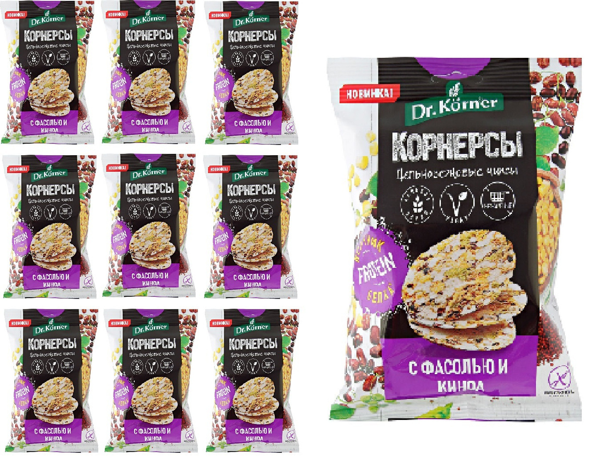 Чипсы цельнозерновые кукурузно-рисовые DR. KORNER Корнерсы с горошком ...