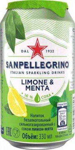 Лимонад San Pellegrino Сан Пеллегрино Лимон и Мята, в жестяной банке ...