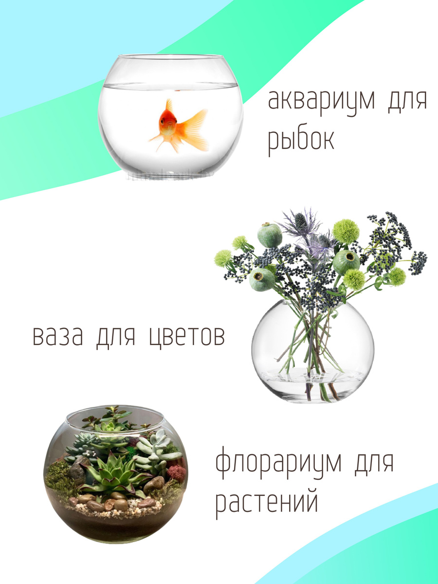 Круглая настольная прозрачная стеклянная ваза/Аквариум шар для ...