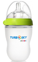 Детская бутылочка для кормления новорожденных малышей бутылочка антиколиковая с широким горлышком силиконовая эргономической формы с крышкой и антивакуумным клапаном соска для смеси и воды с мерной шкалой непроливайка TURBOSKY 250 мл. Спонсорские товары