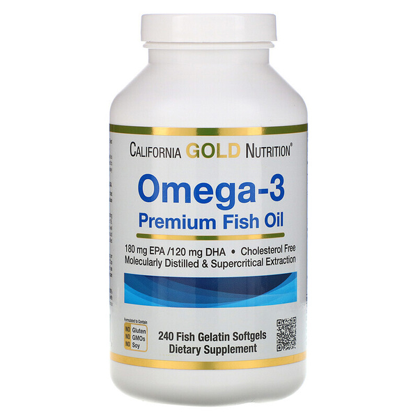 California Gold Nutrition, Омега-3, рыбий жир премиум-класса, 240 ...