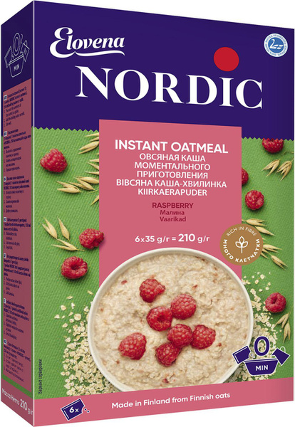 Nordic овсяная каша моментального приготовления с малиной, 210 г ...