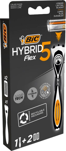 BIC Бритва FLEX 5 HYBRID (1 станок, 2 кассеты), 5-лезвий + лезвие ...