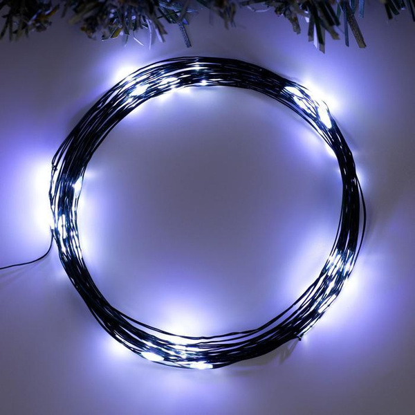 Гирлянда Нить 5 м роса, IP20, зелёная нить, 50 LED, свечение белое, 2 ...