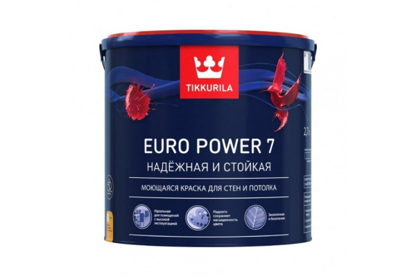 Краска Tikkurila euro power 7 Гладкая, Водно-дисперсионная, Матовое ...