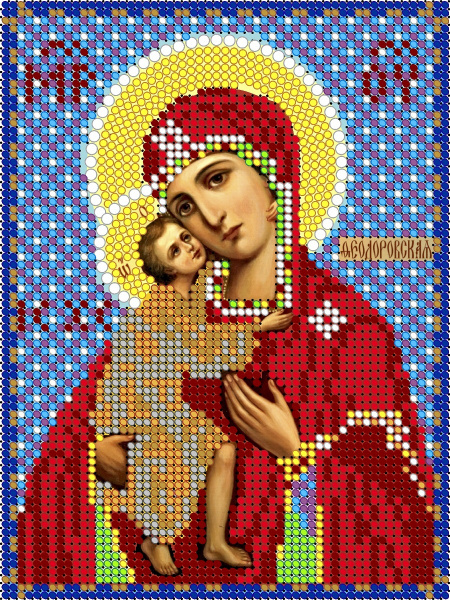Алмазная мозаика на подрамнике Икона Прсв.Бца Феодоровская, 17х23 ...