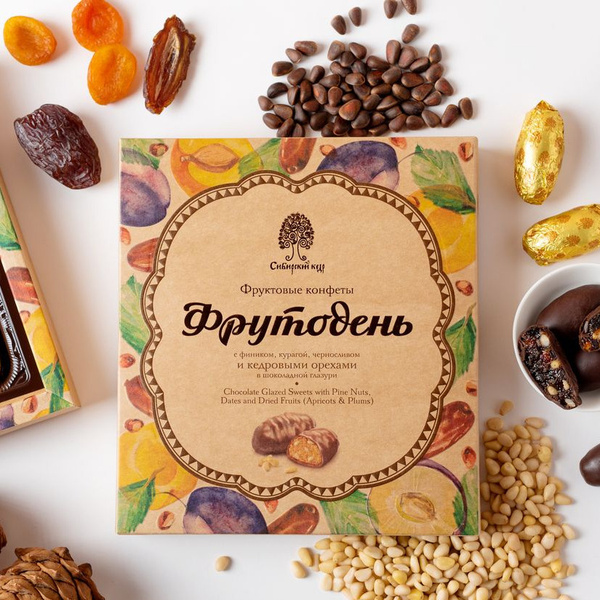 Конфеты шоколадные Фрутодень с цельным кедровым орехом 120г Сибирский ...