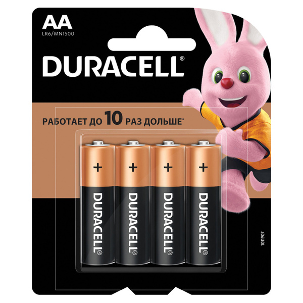 Батарейки Duracell 4 шт, Basic, AA LR06, 15А, алкалиновые, пальчиковые ...