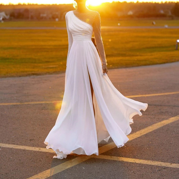 Белое простое свадебное платье с блестками 401WEDDING_00003_DRESSH ...