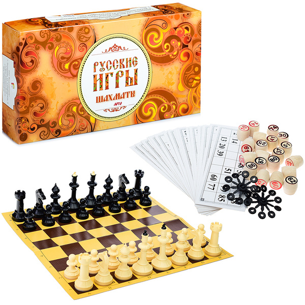 Игра настольная / Набор "Русские игры" (шахматы, лото (бочонок из ...