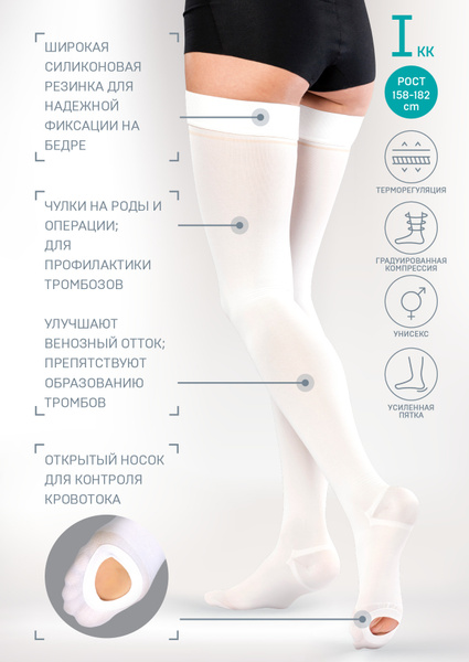 Чулки компрессионные Tonus Elast белый, 1 класс компрессии, 1 шт ...