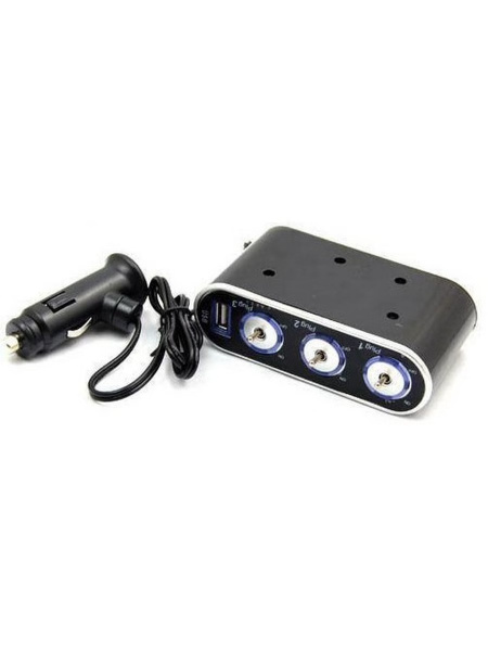 Разветвитель прикуривателя GT-PS3U1 на 3 гнезда + 1 USB