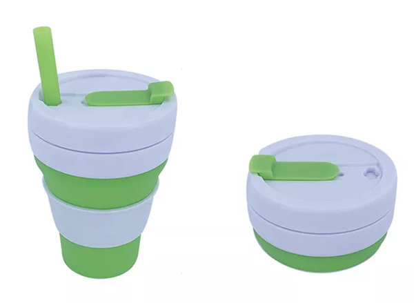 LA-Nel Универсальный складной силиконовый стакан с крышкой и трубочкой ...