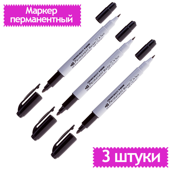 Маркер перманентный двухсторонний Crown "Multi Marker Twin" черный ...