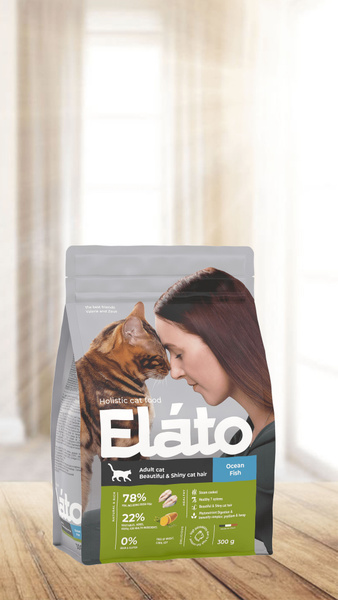 Сухой корм холистик Elato для взрослых кошек с рыбой для красивой и ...