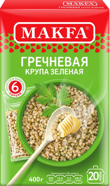 Крупа гречневая MAKFA зеленая, в пакетиках, 6х66г, Россия, 400 г ...