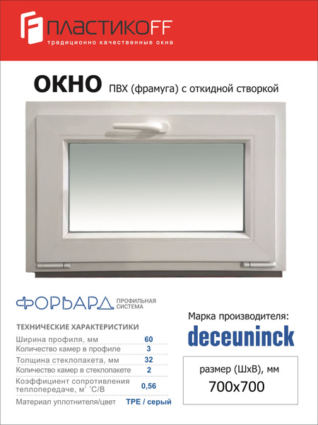 Окно ПВХ Фрамуга 700х700 3х камерный профиль, с двухкамерным ...