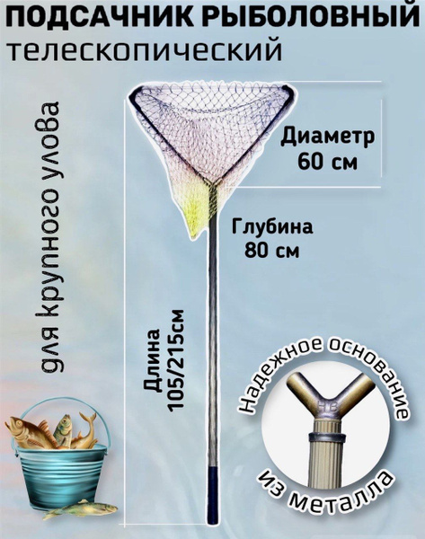 Подсак для рыбалки треугольный OKIRI складной, 60 см, Подсачек ...