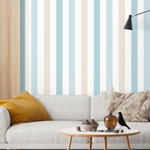 Голубо-белые обои в полоску Stripes #7010107, флизелин, 300х280см ...