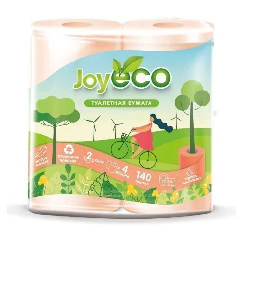 Туалетная бумага 2-слойная JOY Eco (Джой Эко) персиковая, 4 рулона х ...