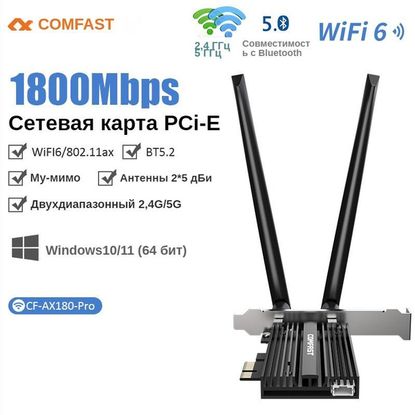 Кабель PCI-E COMFAST PCI-E адаптер для компьютера Wi-Fi 6 1800Mbps ...