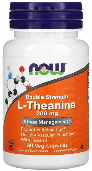 L-Тианин" ("L-Тheanine") (капсулы массой 550 мг), NOW Foods, 60 капсул ...