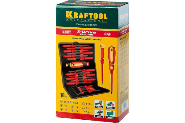 Набор высоковольтных отверток KRAFTOOL Х-Drive Electro 18 предм. 220092 ...
