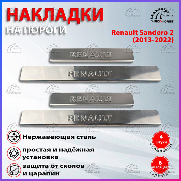 Накладки на пороги Рено Сандеро 2 / Renault Sandero 2 (2013-2022 ...