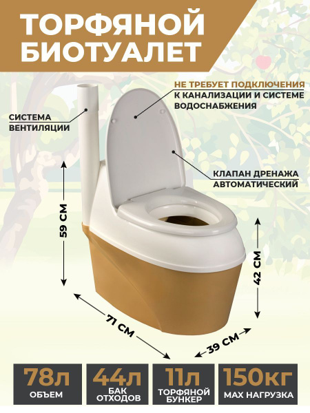 Торфяной биотуалет Piteco 506, с торфяной композицией (20 литров) в ...