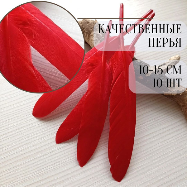 Гусиные перья. 10 шт. 10-15 см. Красные. Для декора и рукоделия ...