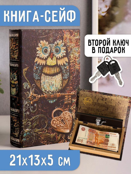 Шкатулка для украшений денег книга-сейф тайник с замком "Сова", 21х13х5 ...