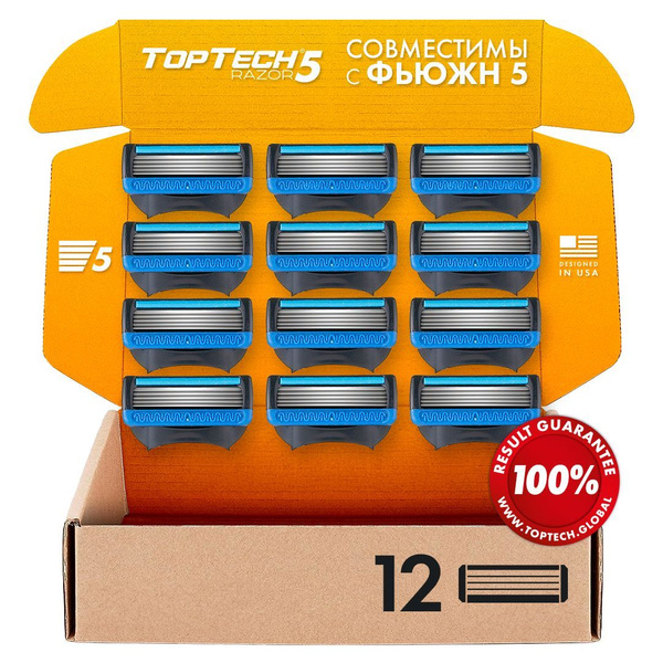 12 шт. сменные кассеты для бритья мужские TopTech Razor 5, с 5 лезвиями ...