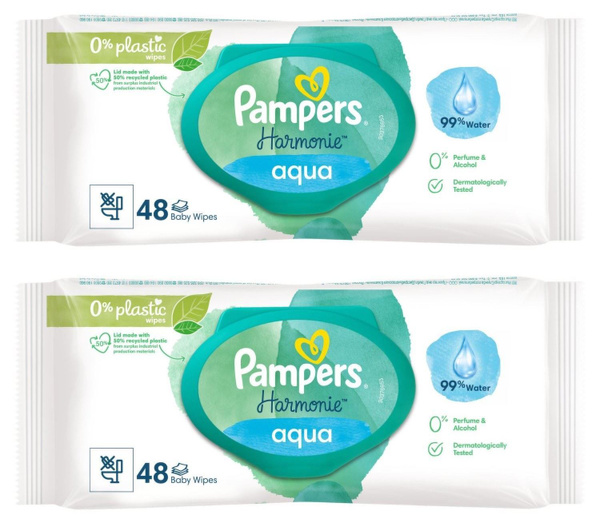 Салфетки влажные детские Pampers Aqua Pure, комплект: 2 упаковки по 48 ...