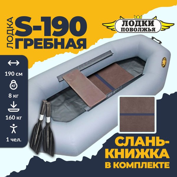 Лодка надувная для рыбалки ПВХ Лодки Поволжья S-190 гр (гребки ...