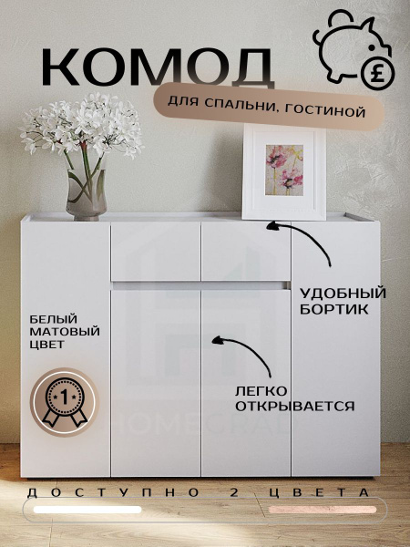Комод РВК МИКА 1604х870х384, Белый, 120.4x38.4x87 см, 2 ящ. - купить по ...